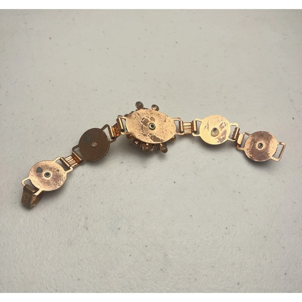 Old Vintage Bracelet Lot Copper Metal Links Mottled Flowers Tubogas Cabachon